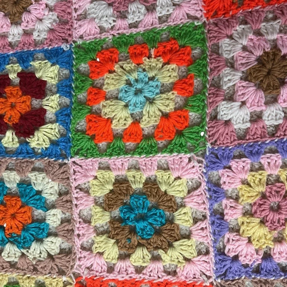 Handmade Granny‎ Square Crochet Afghan Bedspread Blanket Colorful Vintage Style